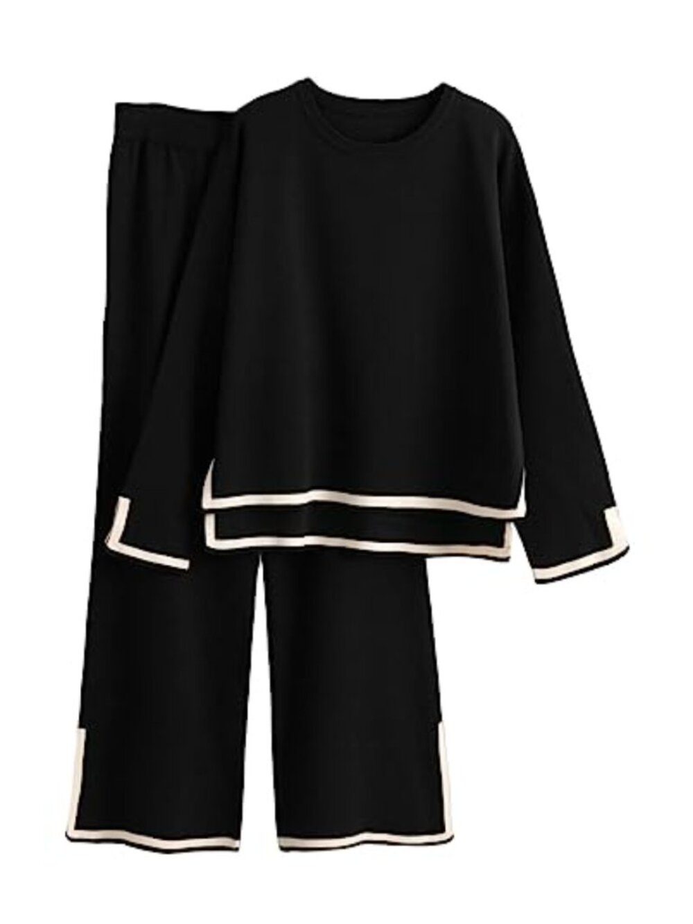2 Piece Knit Sweater Top Wide Leg Pants Lounge Set Tracksuit